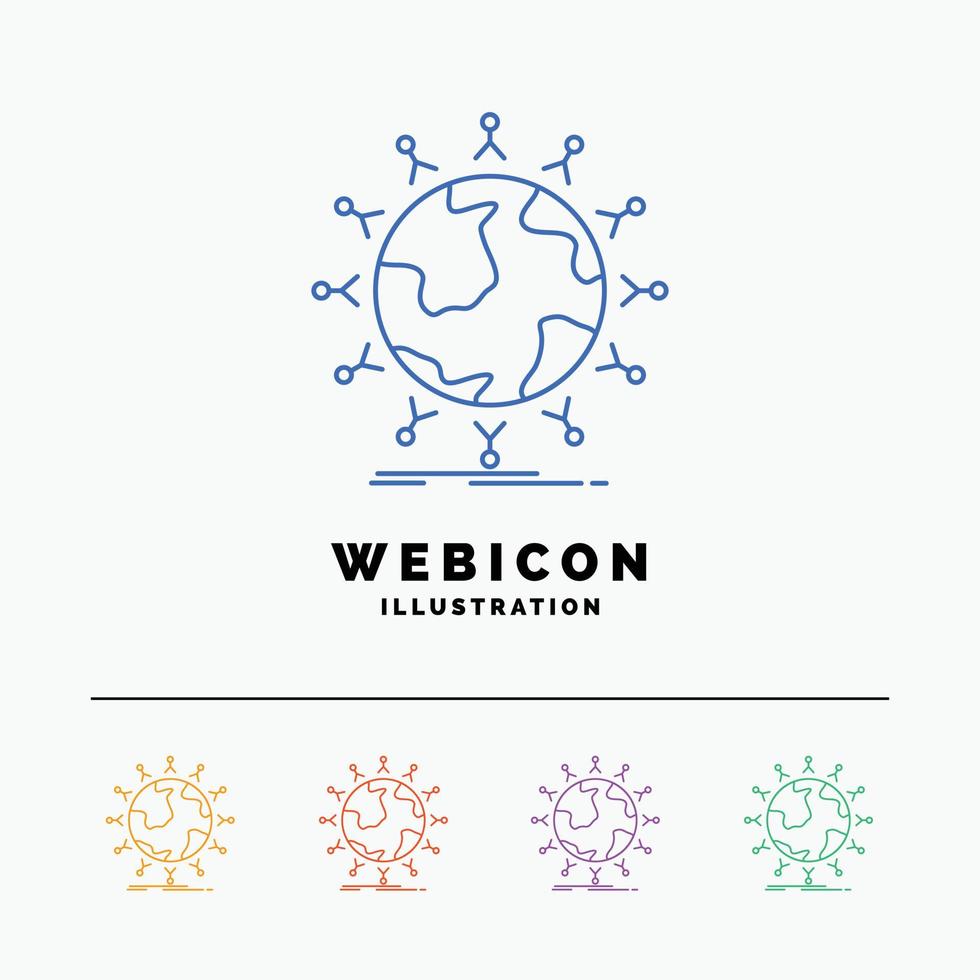 global. student. network. globe. kids 5 Color Line Web Icon Template isolated on white. Vector illustration