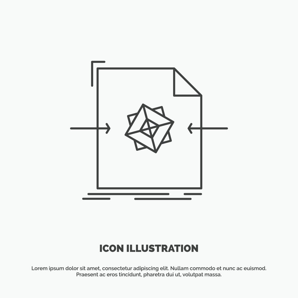 3d. document. file. object. processing Icon. Line vector gray symbol for UI and UX. website or mobile application