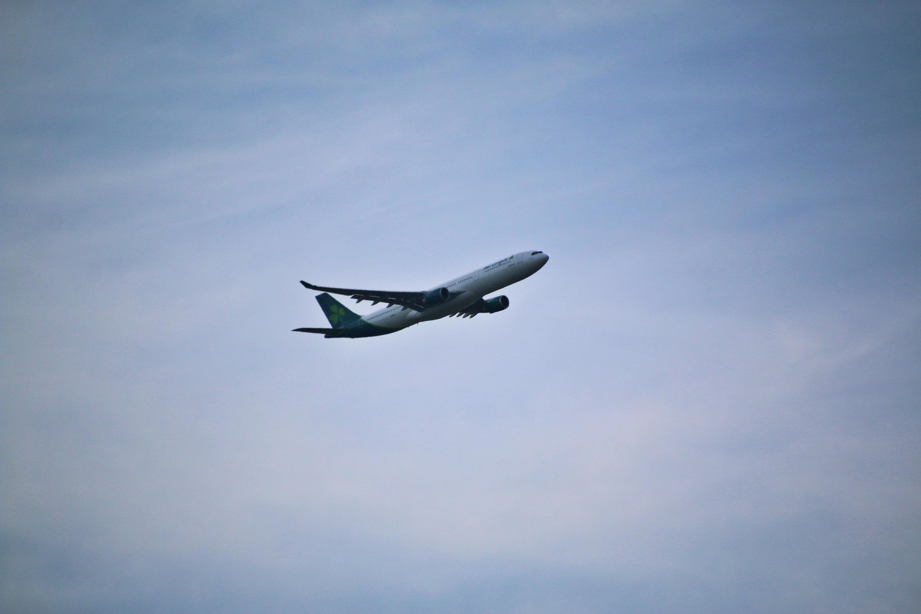 Manchester in the UK in October 2022. A Plane taking off from