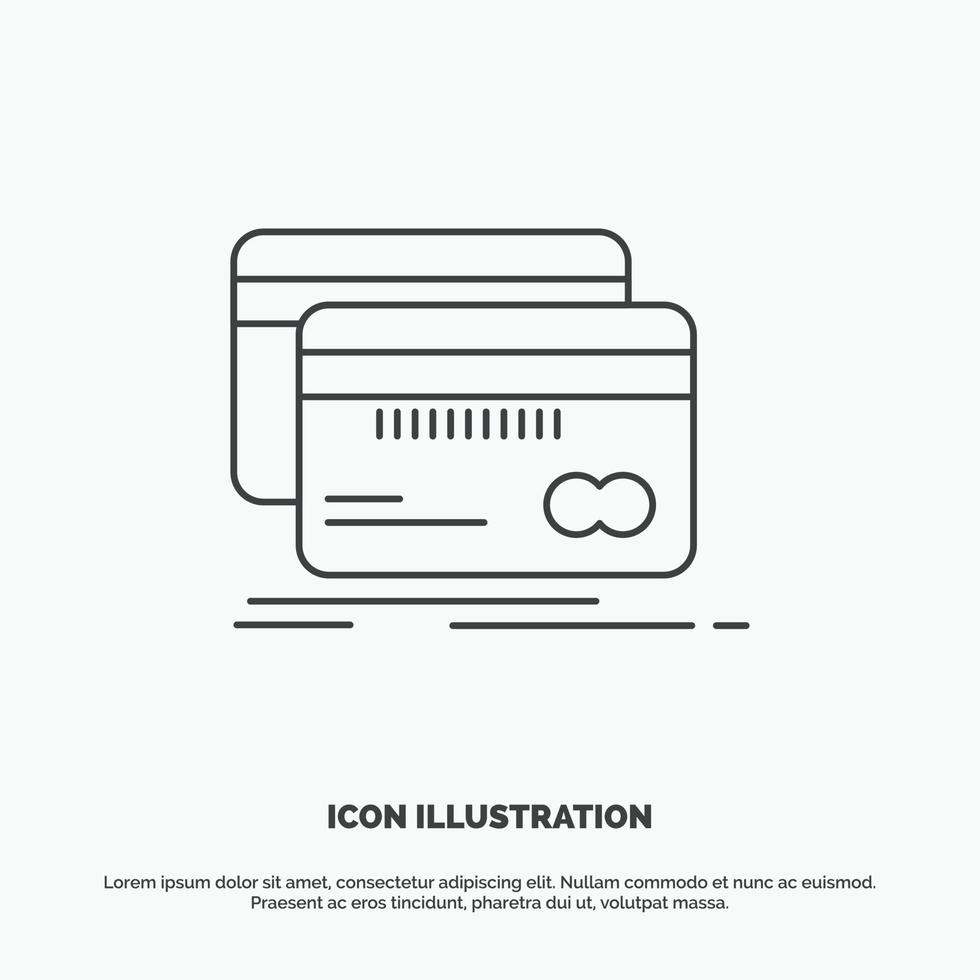 bancario. tarjeta. crédito. débito. icono de finanzas. símbolo gris vectorial de línea para ui y ux. sitio web o aplicación móvil vector