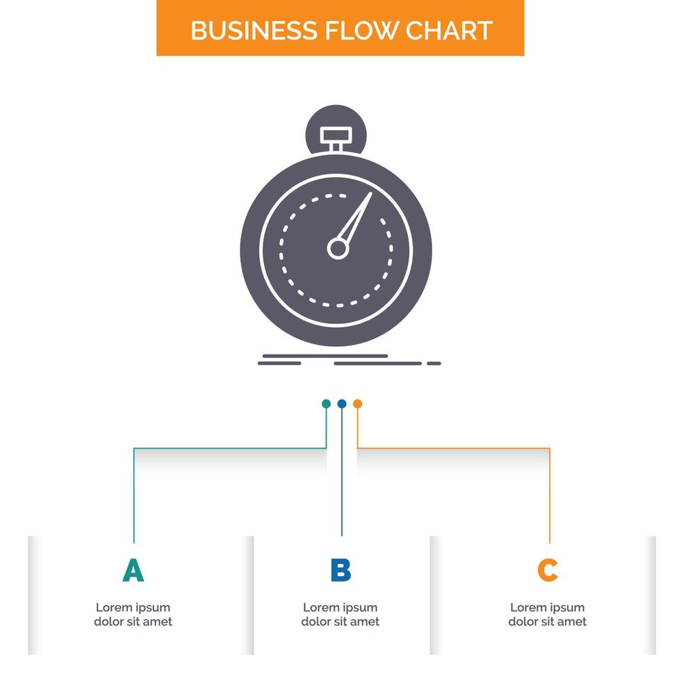 Done. fast. optimization. speed. sport Business Flow Chart Design with 3 Steps. Glyph Icon For Presentation Background Template Place for text. vector
