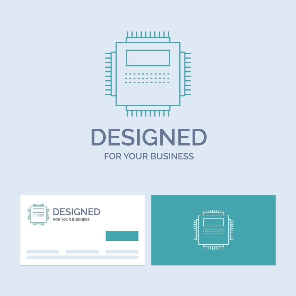 Processor. Hardware. Computer. PC. Technology Business Logo Line Icon Symbol for your business. Turquoise Business Cards with Brand logo template vector