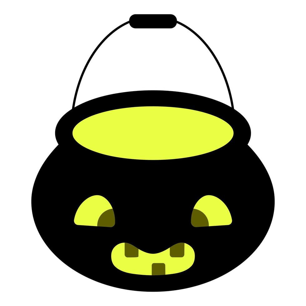 una olla para dulces. silueta. un cubo en forma de calabaza con dientes. truco o trato. ilustración vectorial símbolo de Halloween. expresión facial amistosa. bonita mueca. Todos los Santos. vector