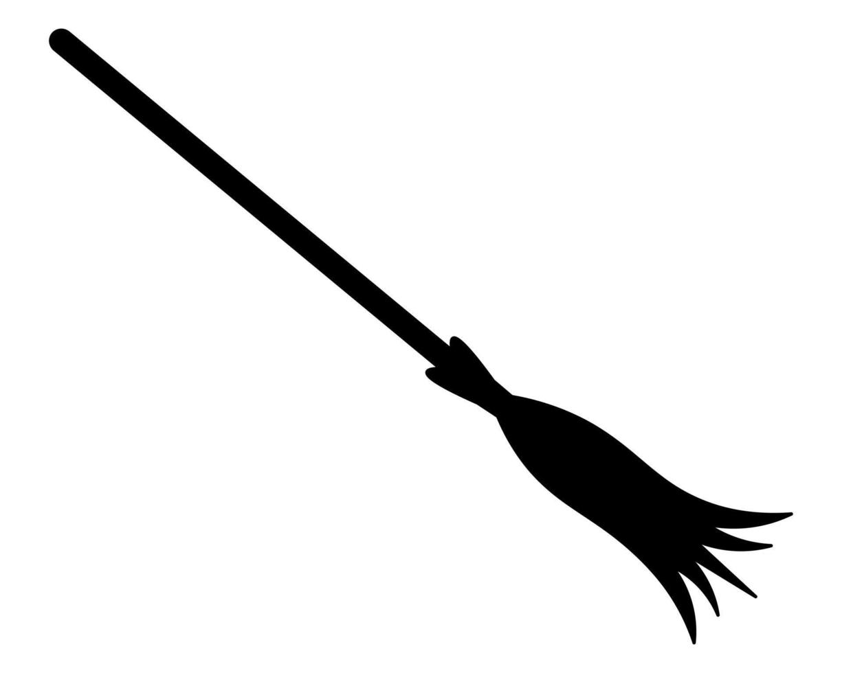 Broom. Silhouette. The flying apparatus of the witch. Vector illustration. Halloween symbol. A mop for sweeping debris off the floor. Wooden tool. Decoration for All Saints Day.