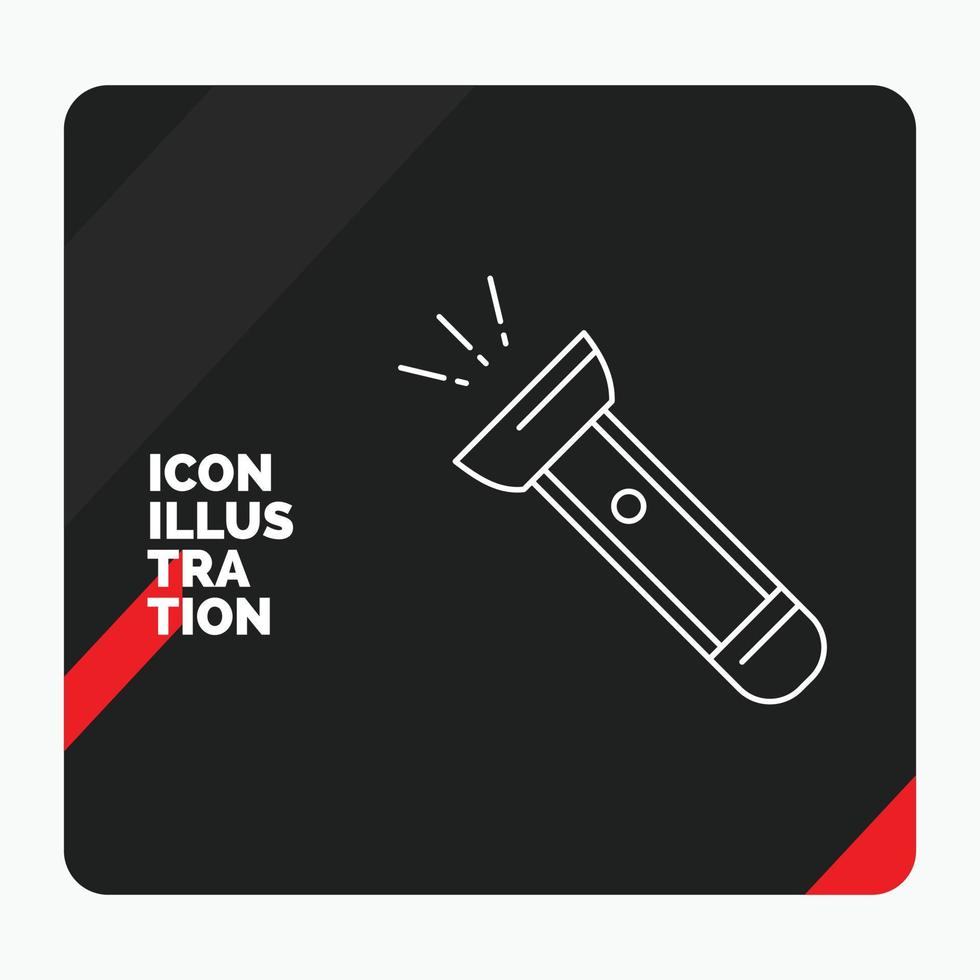 Red and Black Creative presentation Background for torch. light. flash. camping. hiking Line Icon vector