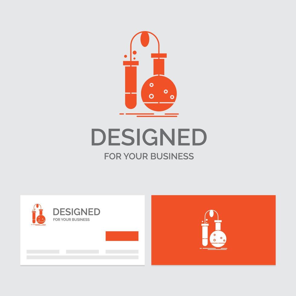 Business logo template for Testing. Chemistry. flask. lab. science. Orange Visiting Cards with Brand logo template. vector