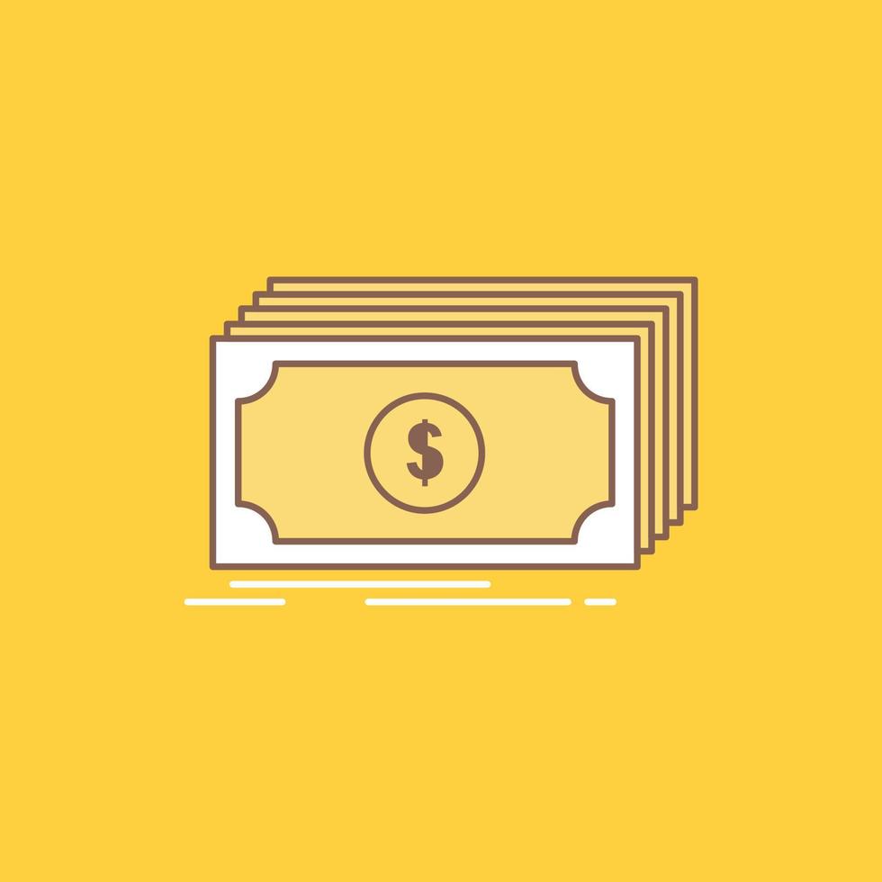 Cash. dollar. finance. funds. money Flat Line Filled Icon. Beautiful Logo button over yellow background for UI and UX. website or mobile application vector