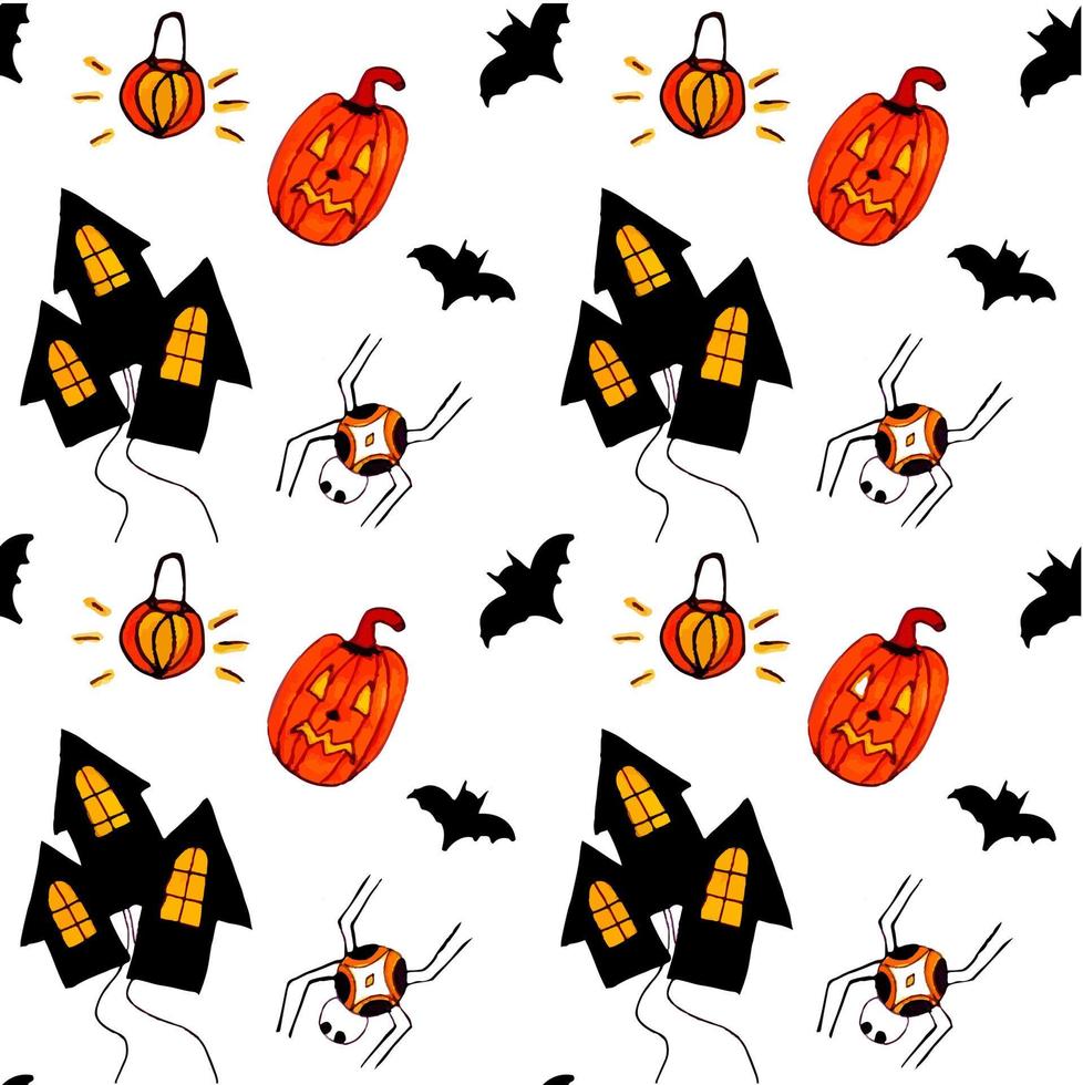 Halloween elements pattern Doodle halloween color holiday attributes vector