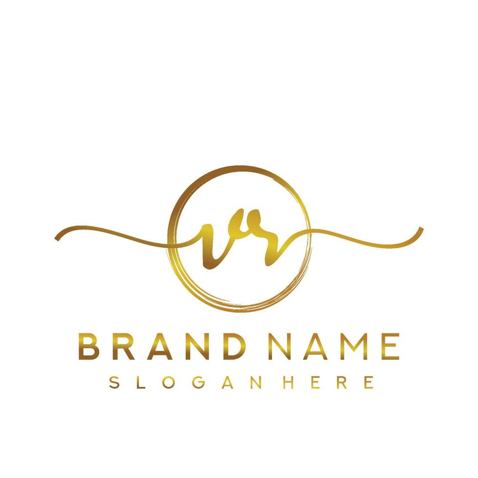 Initial VR handwriting logo with circle hand drawn template vector