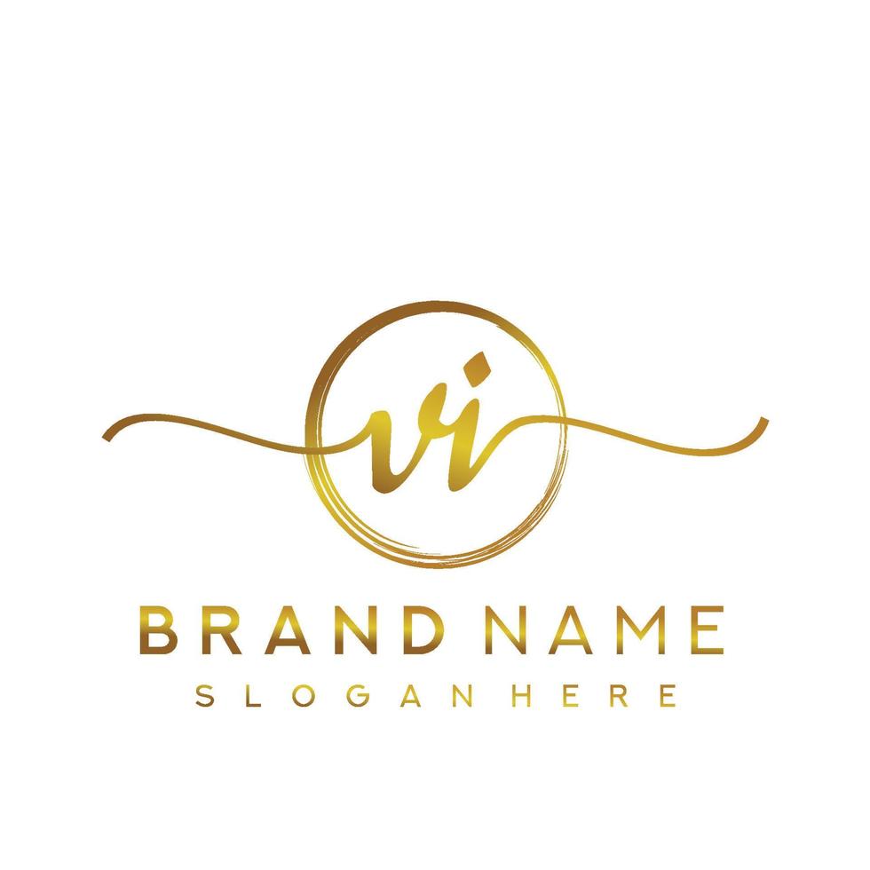 Initial VI handwriting logo with circle hand drawn template vector