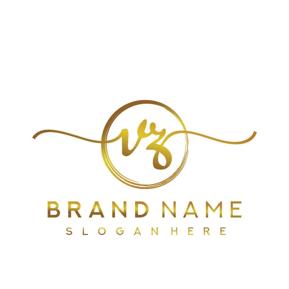 Initial VZ handwriting logo with circle hand drawn template vector