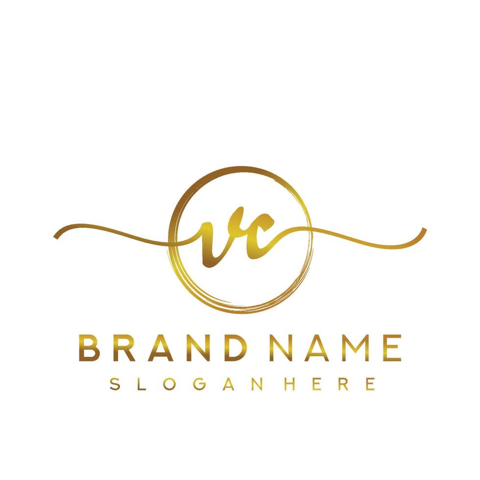 Initial VC handwriting logo with circle hand drawn template vector