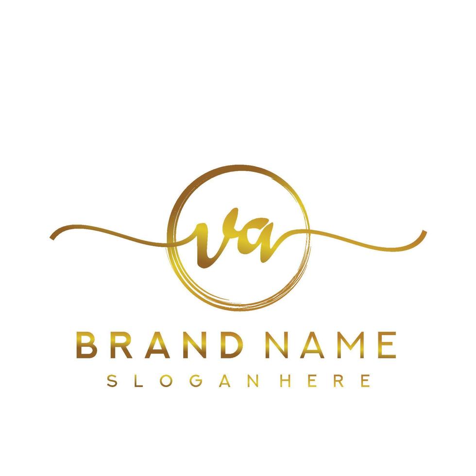 Initial VA handwriting logo with circle hand drawn template vector