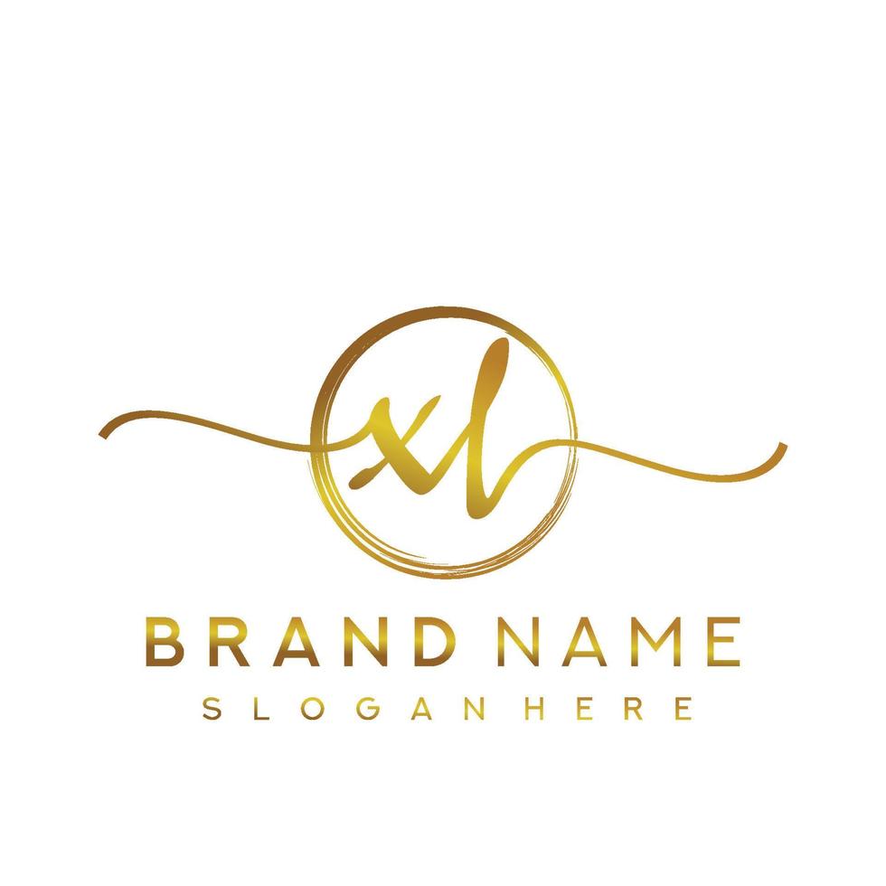 Initial XL handwriting logo with circle hand drawn template vector