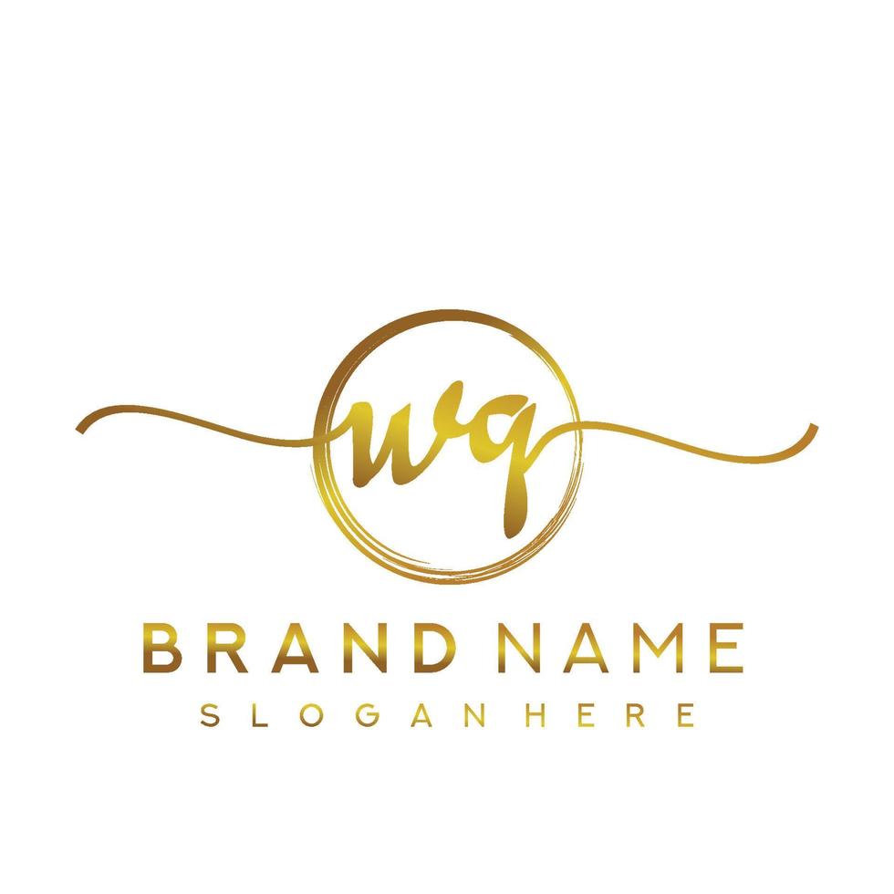 Initial WQ handwriting logo with circle hand drawn template vector