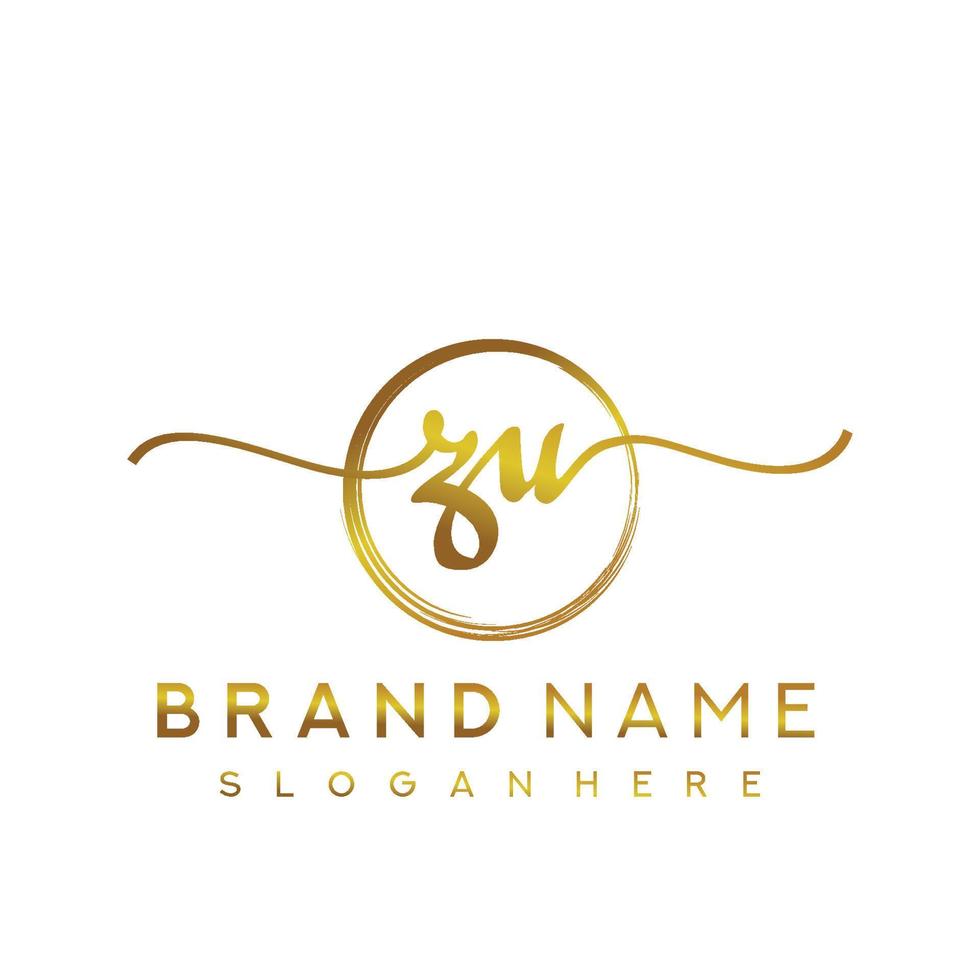 Initial ZU handwriting logo with circle hand drawn template vector