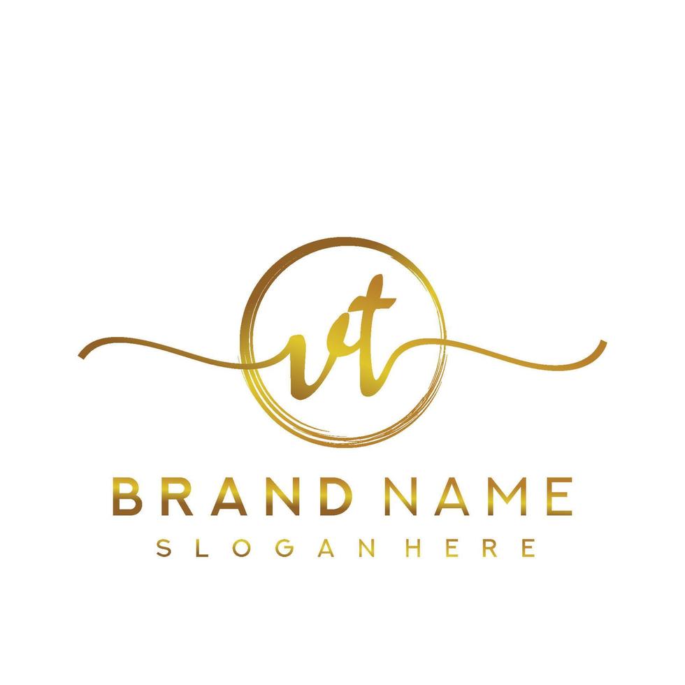 Initial VT handwriting logo with circle hand drawn template vector