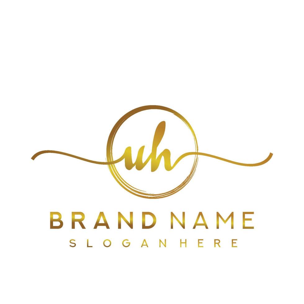 Initial UH handwriting logo with circle hand drawn template vector