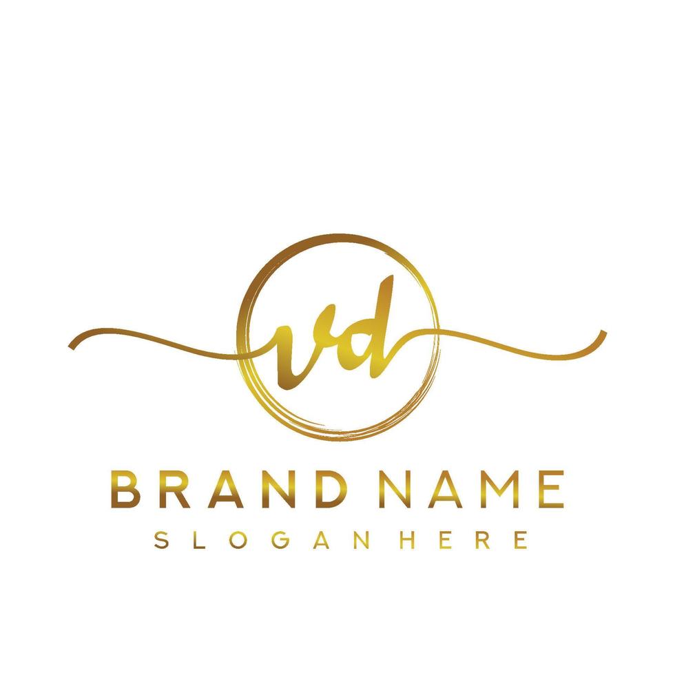 Initial VD handwriting logo with circle hand drawn template vector