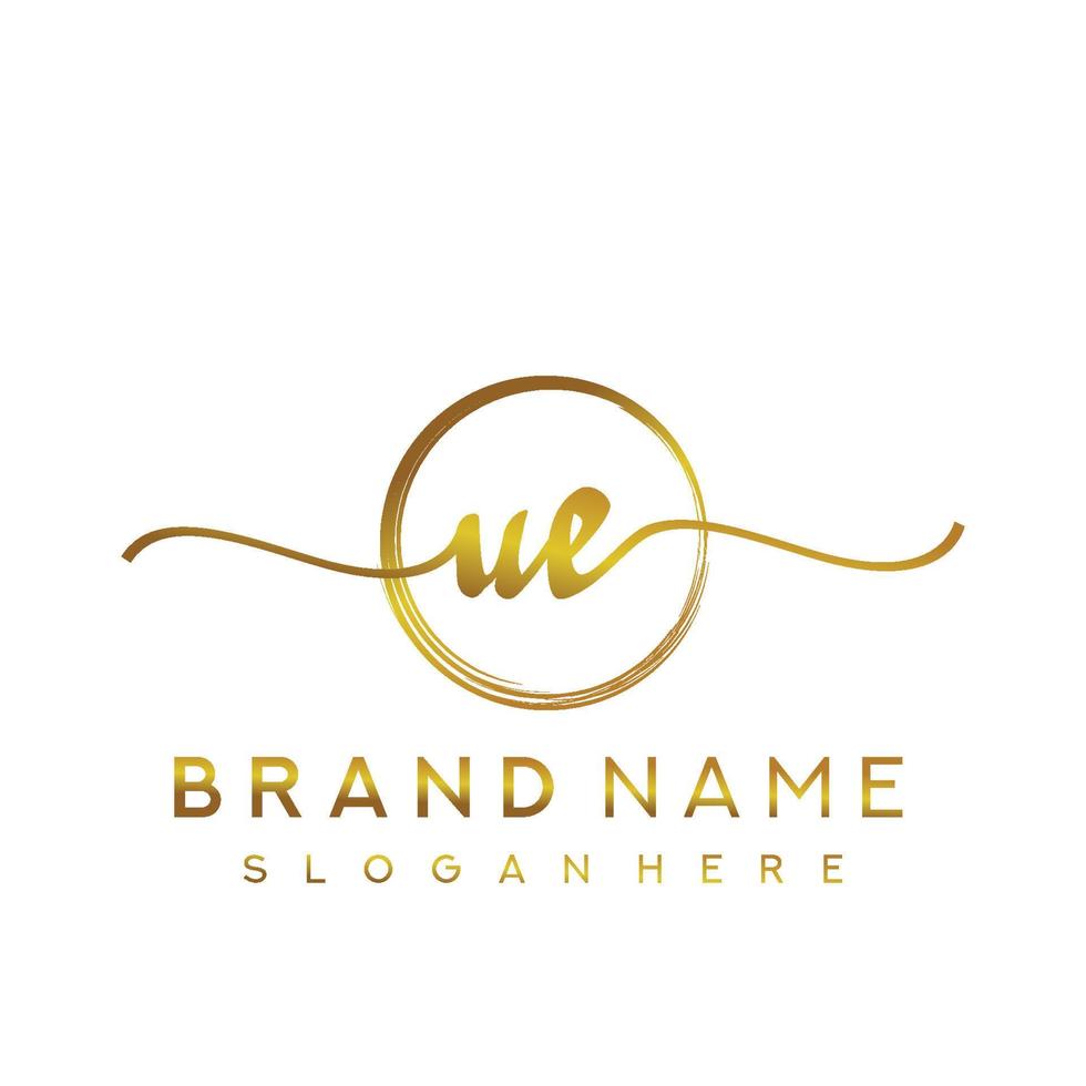 Initial UE handwriting logo with circle hand drawn template vector