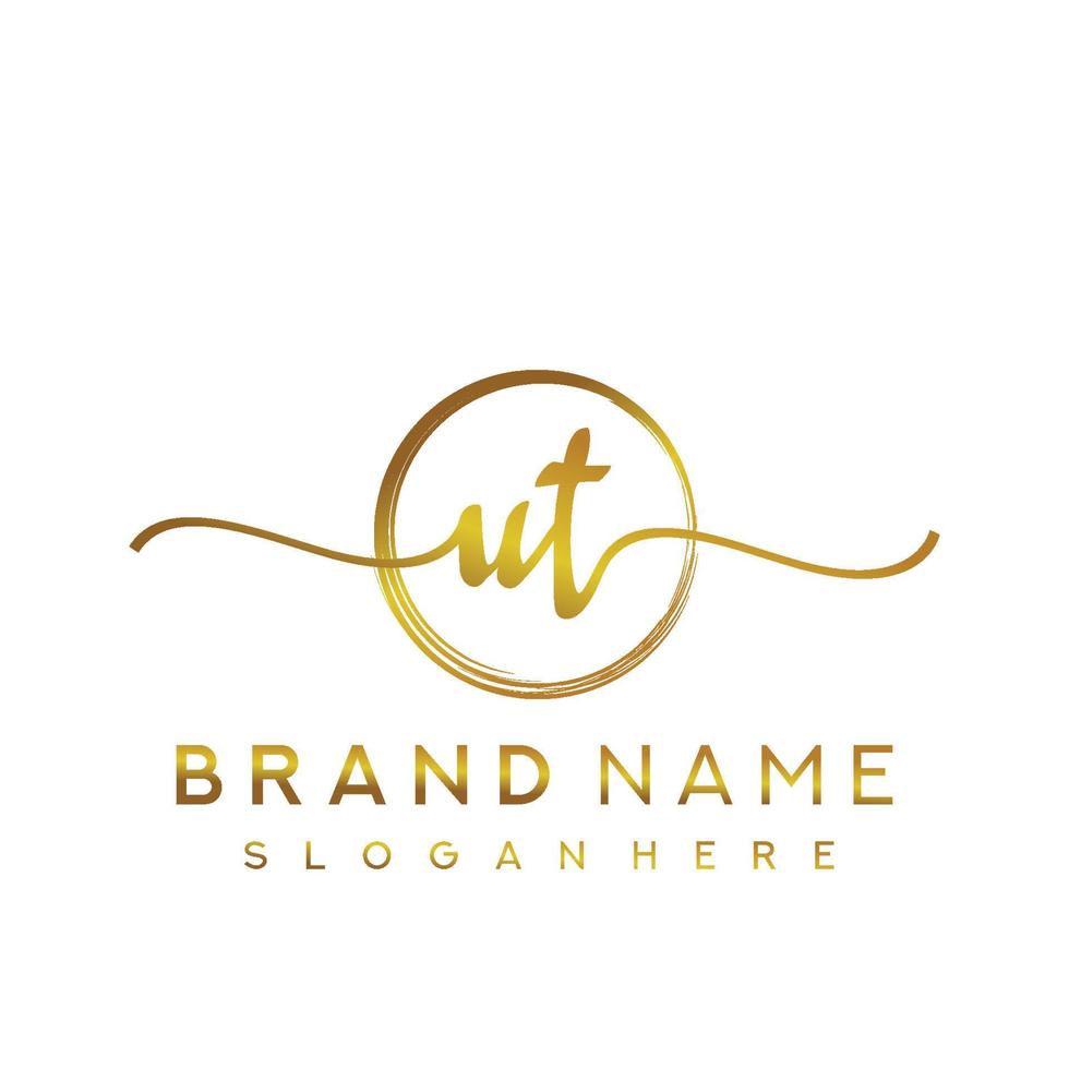 Initial UT handwriting logo with circle hand drawn template vector