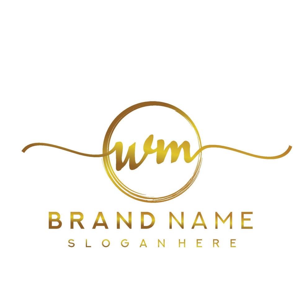 Initial WM handwriting logo with circle hand drawn template vector