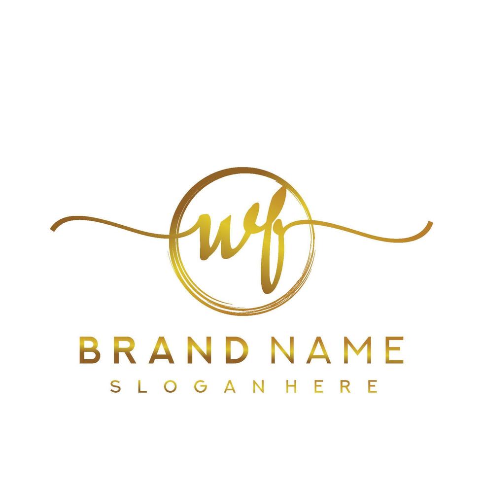 Initial WF handwriting logo with circle hand drawn template vector