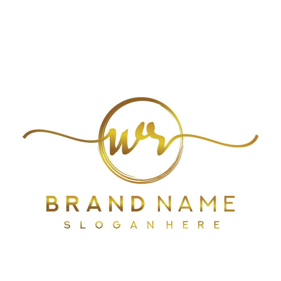 Initial WR handwriting logo with circle hand drawn template vector