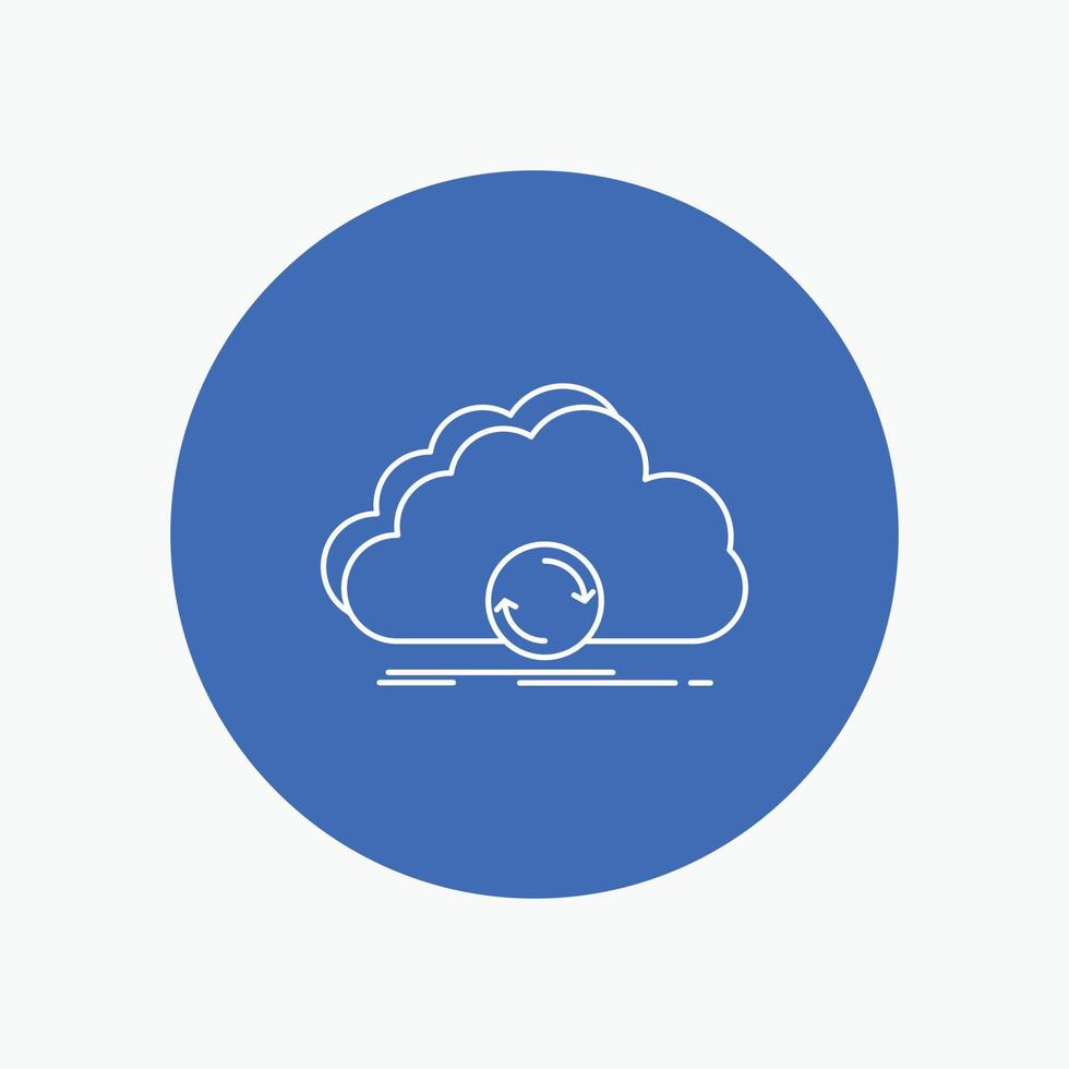 cloud. syncing. sync. data. synchronization White Line Icon in Circle background. vector icon illustration