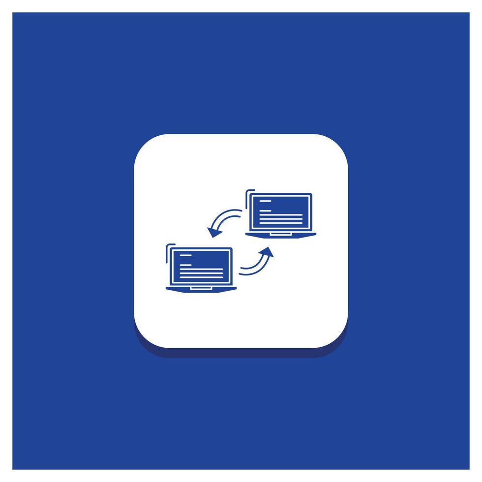 Blue Round Button for Computer. connection. link. network. sync Glyph icon vector