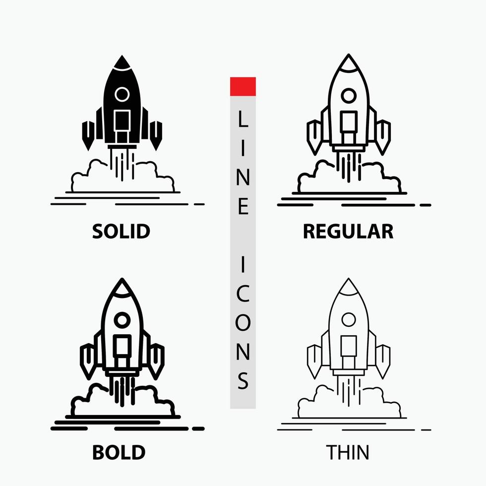 Launch. mission. shuttle. startup. publish Icon in Thin. Regular. Bold Line and Glyph Style. Vector illustration