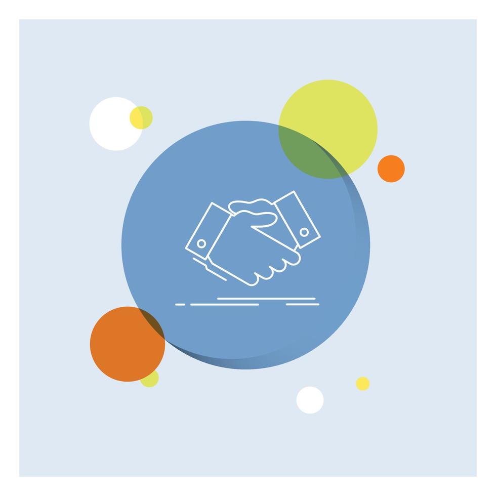 handshake. hand shake. shaking hand. Agreement. business White Line Icon colorful Circle Background vector