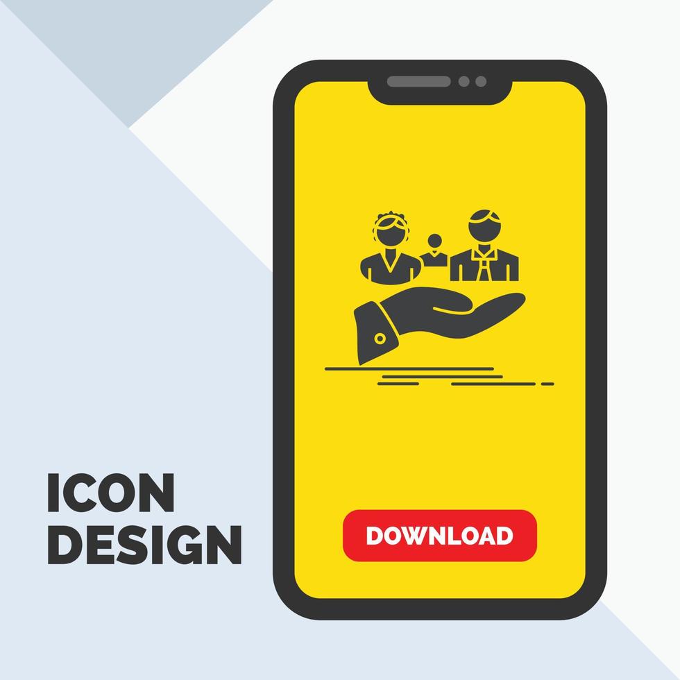 insurance. health. family. life. hand Glyph Icon in Mobile for Download Page. Yellow Background vector