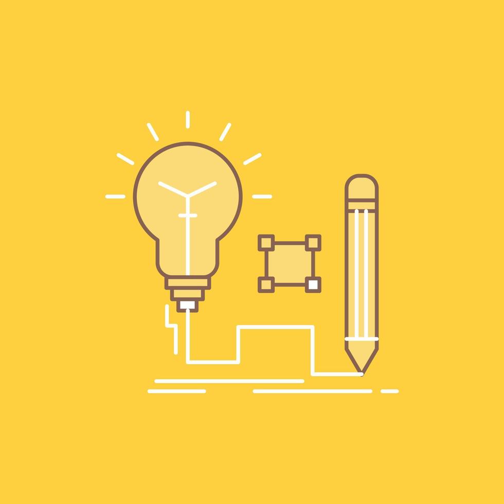 Idea. insight. key. lamp. lightbulb Flat Line Filled Icon. Beautiful Logo button over yellow background for UI and UX. website or mobile application vector