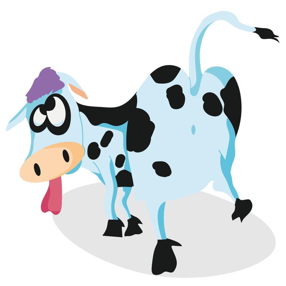 Funny cow face showing tongue. Vector cartoon illustration.
