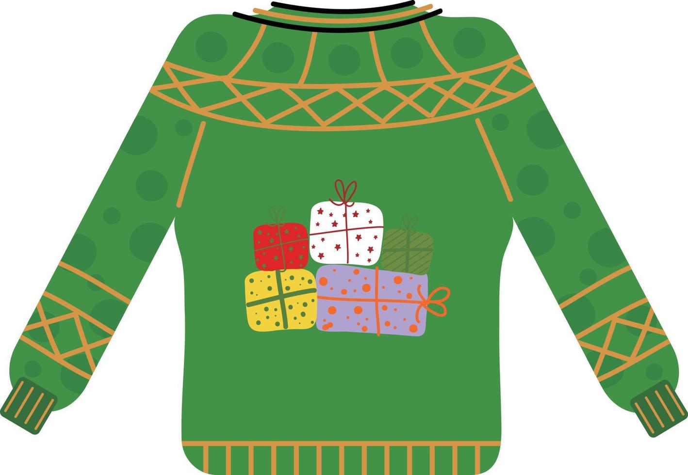 Christmas sweater. Garlands, flags, labels, bubbles, ribbons and stickers. Collection of Merry Christmas decorative icons. vector