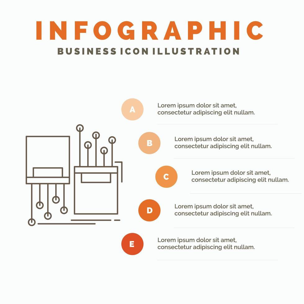 plantilla de infografía digital, fibra, electrónica, carril, cable para sitio web y presentación. icono de línea gris con ilustración de vector de estilo infográfico naranja