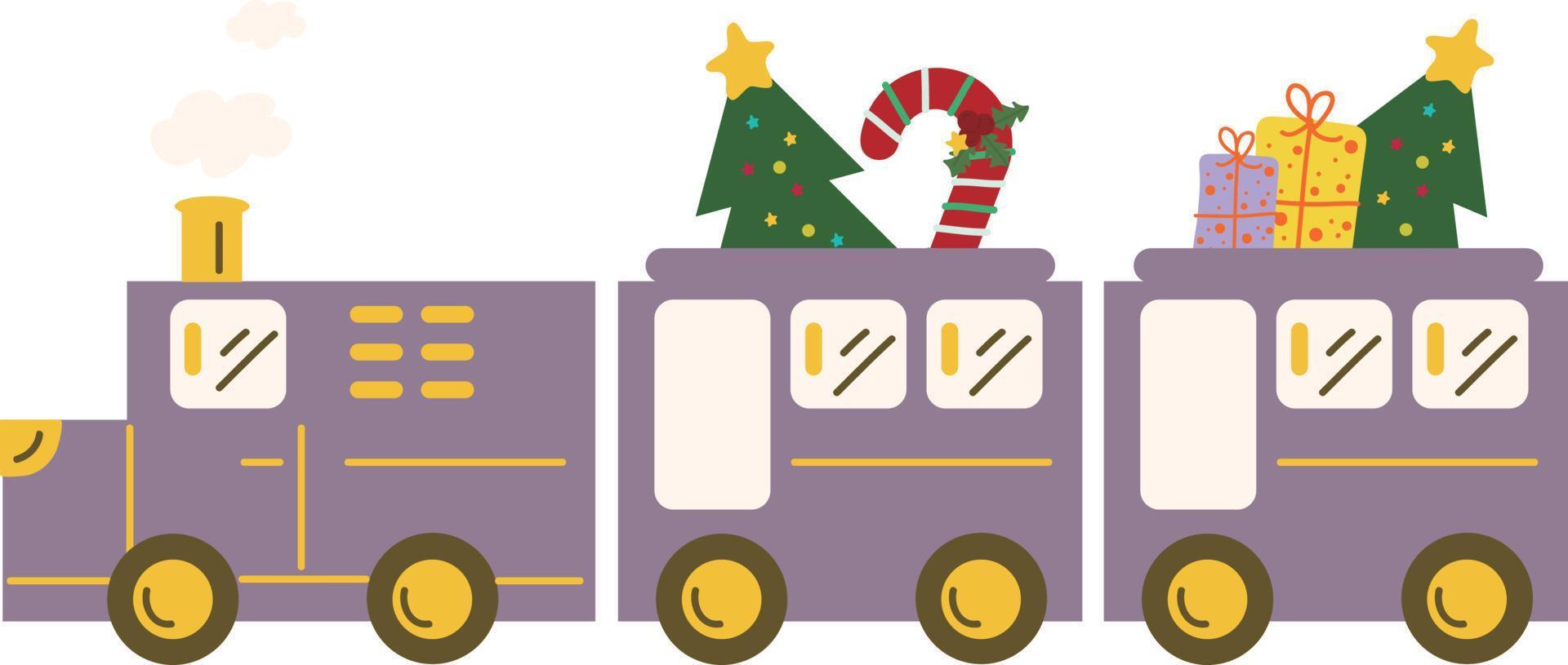 Christmas Train. Garlands, flags, labels, bubbles, ribbons and stickers. Collection of Merry Christmas decorative icons vector