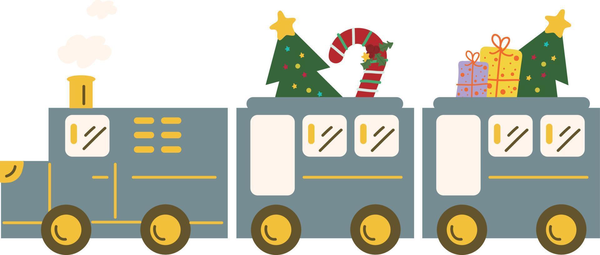 Christmas Train. Garlands, flags, labels, bubbles, ribbons and stickers. Collection of Merry Christmas decorative icons vector