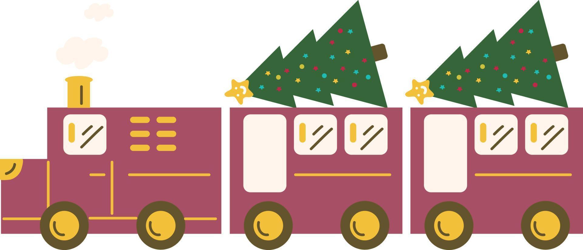 Christmas Train. Garlands, flags, labels, bubbles, ribbons and stickers. Collection of Merry Christmas decorative icons vector