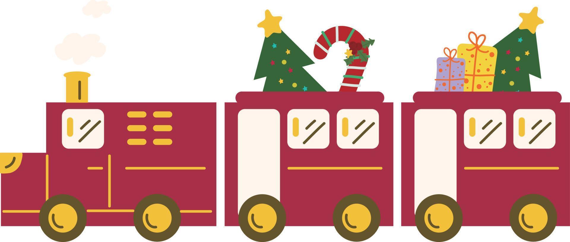 Christmas Train. Garlands, flags, labels, bubbles, ribbons and stickers. Collection of Merry Christmas decorative icons vector