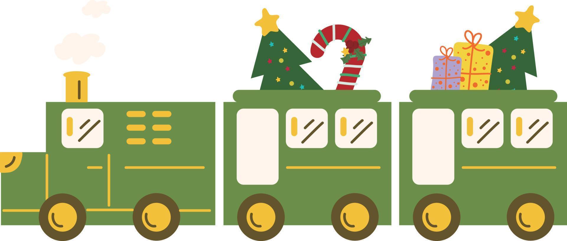 Christmas Train. Garlands, flags, labels, bubbles, ribbons and stickers. Collection of Merry Christmas decorative icons vector