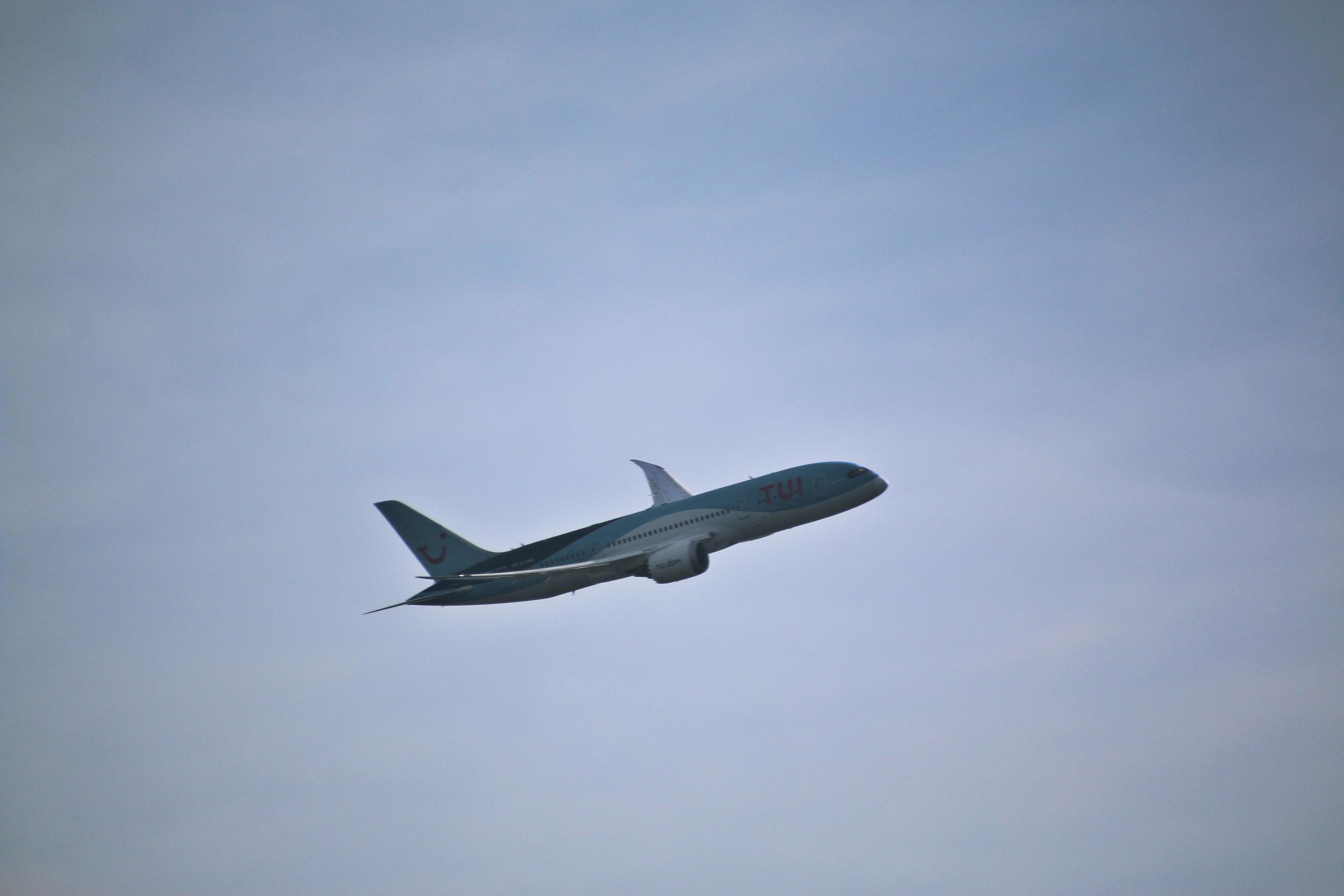 Manchester in the UK in October 2022. A Plane taking off from