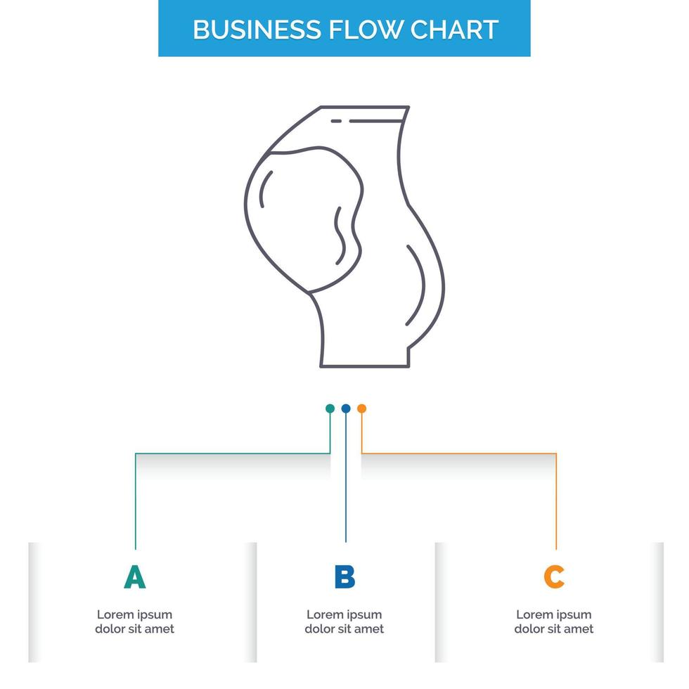 el embarazo. embarazada. bebé. obstetricia. diseño de diagrama de flujo de negocio de feto con 3 pasos. icono de línea para el lugar de plantilla de fondo de presentación para texto vector