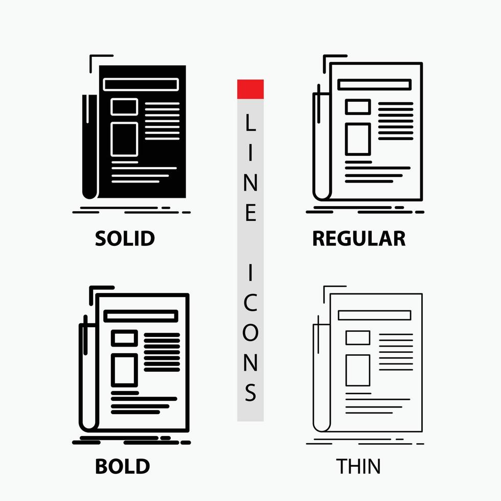 Gazette. media. news. newsletter. newspaper Icon in Thin. Regular. Bold Line and Glyph Style. Vector illustration