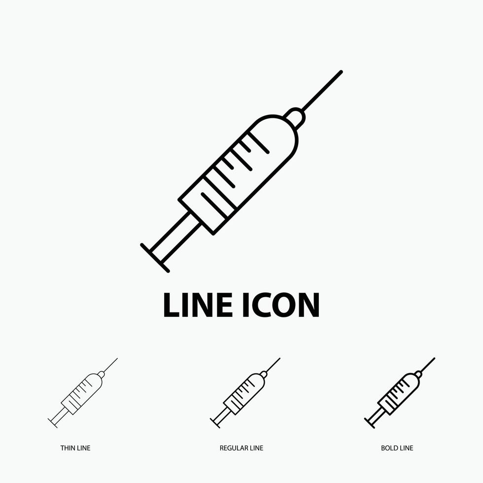 syringe. injection. vaccine. needle. shot Icon in Thin. Regular and Bold Line Style. Vector illustration