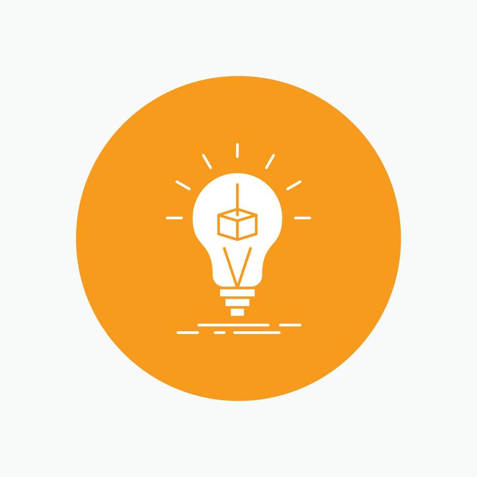 3d Cube. idea. bulb. printing. box White Glyph Icon in Circle. Vector Button illustration
