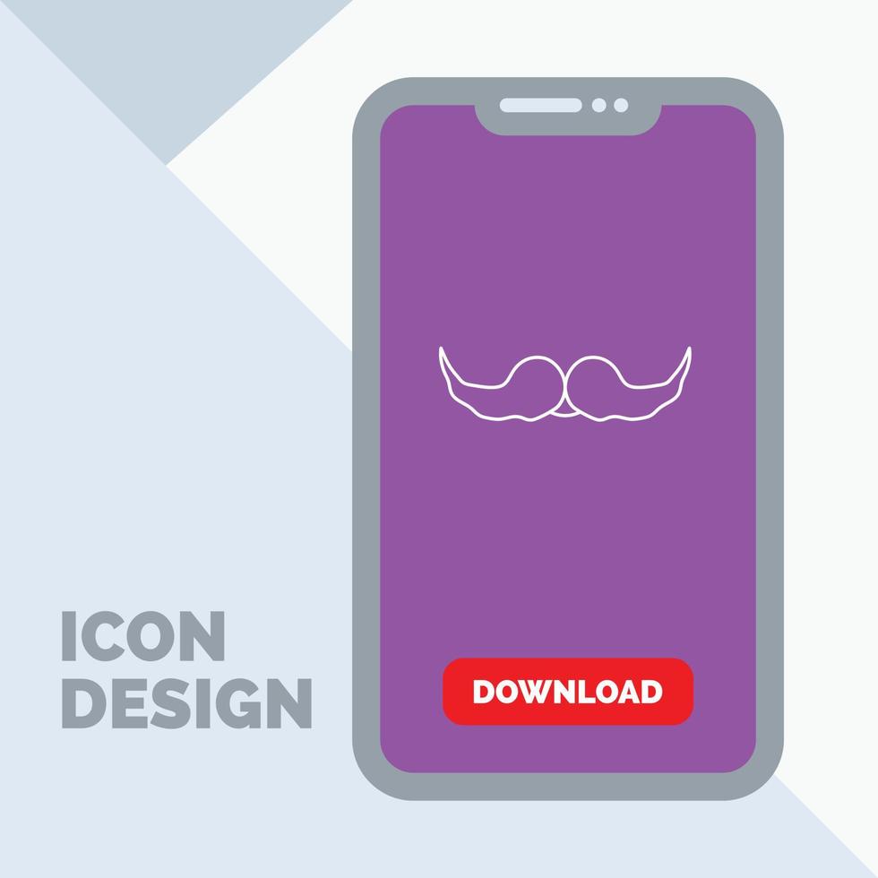 moustache. Hipster. movember. male. men Line Icon in Mobile for Download Page vector