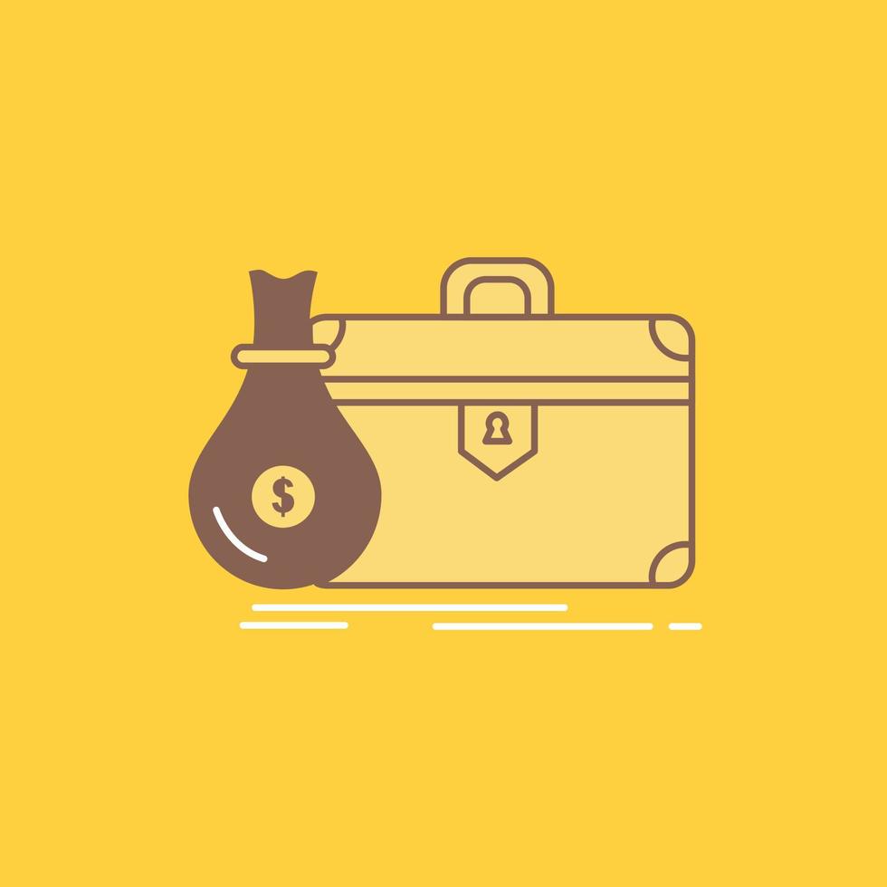 briefcase. business. case. open. portfolio Flat Line Filled Icon. Beautiful Logo button over yellow background for UI and UX. website or mobile application vector