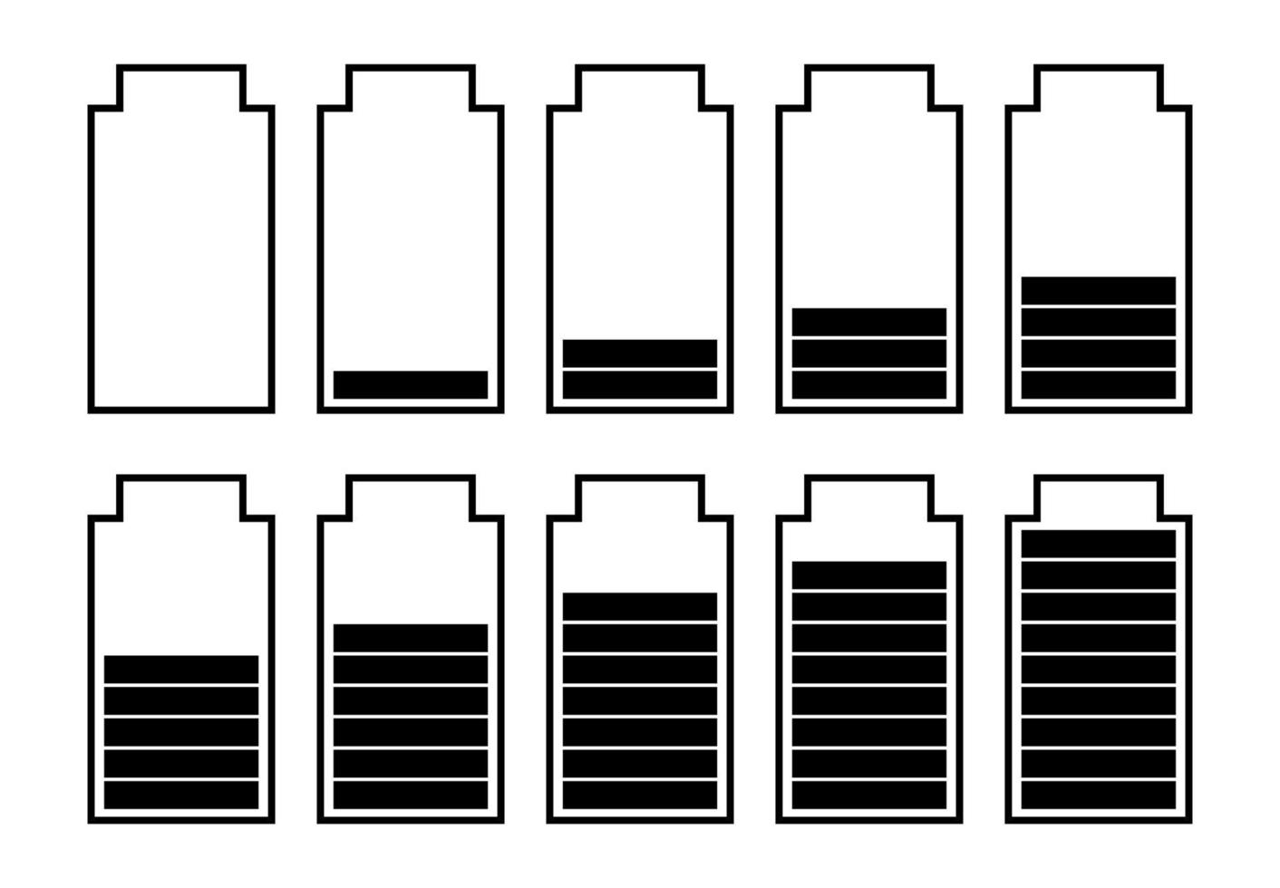 A set of ten batteries with different charge indicators. Vector illustration